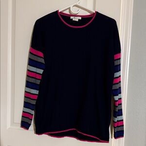 Boden Navy Sweater with Pink Trim and Striped Sleeves
